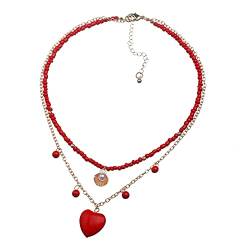 HEYBB Herz-Anhänger-Statement, modische zweilagige Rocailles-Ketten, Naturstein-Halskette für Frauen, Geschenk von HEYBB