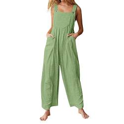 HEYCE Jumpsuit Damen Sommer Locker Lang Weite Hose Trendige Einfarbige Jumpsuit Sport Jumpsuit Damen mit Taschen Damen Sommer Lang Baumwolle Weite Hose Mode Ärmelloser Jumpsuit Grün L von HEYCE