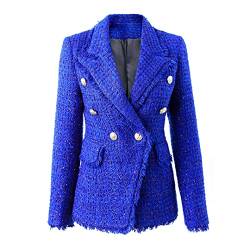 HEYDHSDC Dicker Winterstoff Tweed Königsblau Jacken für Damen Damen Glänzend Skinny Luxus Blazer, blau, 36 von HEYDHSDC