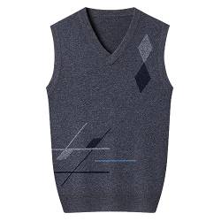 HEYDHSDC Herren-Strickweste Aus 100% Wolle, Herbst-Argyle-Kaschmir-Ärmellose Pullover Mit V-Ausschnitt Gray XL von HEYDHSDC