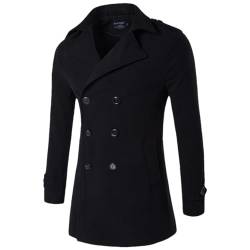 HEYDHSDC Herren Wollmantel Herbst Winter Verdicken Mäntel Zweireihige Wolljacke Black M von HEYDHSDC