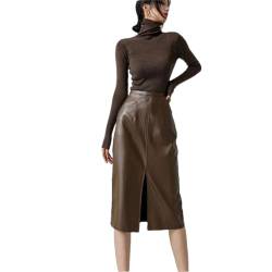 HEYDHSDC PU Leder Röcke für Frauen Hohe Taille Fall Gerade Split Midi Röcke Übergroße Kaffee Streetwear, coffee, 52 von HEYDHSDC