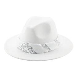 Hüte für Frauen Fedoras Filzhut Herren Damen Band Western Cowboy Jazz Caps Tänzerin Outdoor Frauen Fedora Hut Weiß 56-58 cm (Erwachsene) von HEYDHSDC