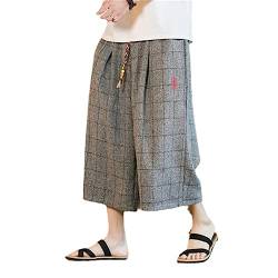 Japanische Kimono Traditionelle Shorts Herren Badehose Casual Lose Japan Style Yukata Leinen Weite Bein Hose DK98 Grau 5XL 92 bis 99kg von HEYDHSDC