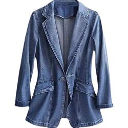 Jeans Blazer Jacken für Frauen Kleidung Frühling Herbst Stil Slim Blau Denim Anzug Mäntel Büro Damen Tops Blau XXL von HEYDHSDC