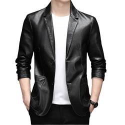 Koreanische schmale, dünne Lederjacken, Anzugmantel, Herrenjacken, Business-Lederjacken, Herren-Lederblazer, Schwarz, Asia L 58-63kg von HEYDHSDC