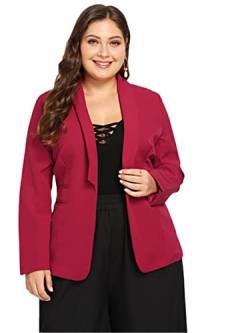 Offene Vorderseite, lässiger Blazer, Damen, langärmelig, Tasche, Schalkragen, Frühling, Herbst, formeller Büro-Blazer, Rot, 8XL von HEYDHSDC