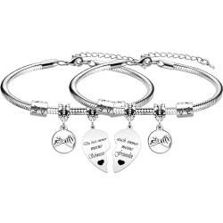 HEYEJET Schwester Armbänder für Frauen Passendes Herz Anhänger Geschenke für Schwestern 2 Stück Silber Schmuck Rosa Versprechen Geschenke (Du bist imme schwester) von HEYEJET