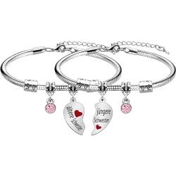 Schwestern Armbänder für Frauen Passendes Herz Anhänger Geschenke für ältere Schwester jungere Schwester Silber Schmuck Rosa Langstreckengeschenke für Schwestern (ältere schwester & jungere schwester) von HEYEJET