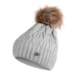 HEYO Damen Mütze für Winter | Fleece Futter | Strickmütze Warme Beanie | Wintermütze mit Bommel H22510 (Grau) von HEYO