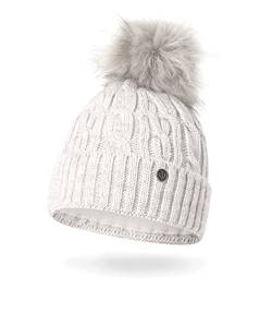 HEYO Damen Wintermütze mit Fleece Innenband H18527 | Slouch Beanie Winter Mütze | Warme Strickmütze mit Bommel | Bommelmütze (Ecru) von HEYO