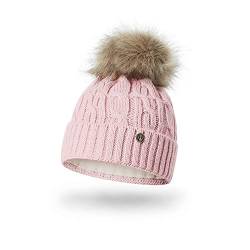 HEYO Damen Wintermütze mit Fleece Innenband H18527 | Slouch Beanie Winter Mütze | Warme Strickmütze mit Bommel | Bommelmütze (Rosa) von HEYO