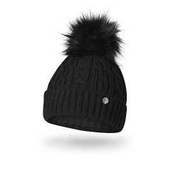 HEYO Damen Wintermütze mit Fleece Innenband H18527 | Slouch Beanie Winter Mütze | Warme Strickmütze mit Bommel | Bommelmütze (Schwarz) von HEYO