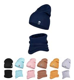 HEYO Kinder Beanie Mütze Schlauchschal Set für Mädchen Jungen Frühling Strickmütze Schal (Blau) von HEYO