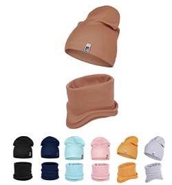 HEYO Kinder Beanie Mütze Schlauchschal Set für Mädchen Jungen Frühling Strickmütze Schal (Braun) von HEYO