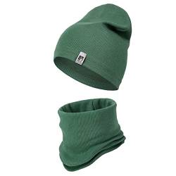 HEYO Kinder Beanie Mütze Schlauchschal Set für Mädchen Jungen Frühling Strickmütze Schal (Khaki) von HEYO