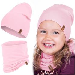 HEYO Kinder Set Beanie Mütze Schlauchal Baumwolle Rundschal weich Mädchen Jungen Herbst Frühling Frühlinsset Herbstset (Rosa) von HEYO