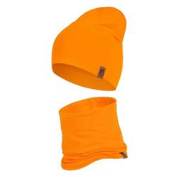 HEYO Kinder Set Beanie Mütze Schlauchschal Baumwolle Rundschal weich Mädchen Jungen Herbst Frühling Frühlinsset Herbstset (Gelb) von HEYO