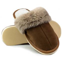 HEYO Pantoletten Damen leichte Pantoffeln Wildleder warme Hausschuhe Fell Plüsch Winter (Braun, EU Schuhgrößensystem, Erwachsene, Damen, Numerisch, M, 40) von HEYO