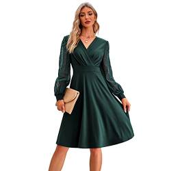 HEYPORK Damen Frühling Sommer Rock Bequem Lässig Kleider Mode Elegant Röcke Frauen Trendy V-Ausschnitt Jacquard Kleid(Grün, M) von HEYPORK