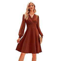 HEYPORK Damen Frühling Sommer Rock Bequem Lässig Kleider Mode Elegant Röcke Frauen Trendy V-Ausschnitt Jacquard Kleid(Karamell, S) von HEYPORK