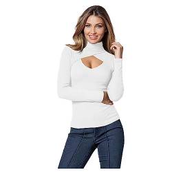 HEYPORK Damen Frühling Sommer Top Bluse Bequem Lässig T-Shirt Mode Blusen Frauen High Neck Solid Farbe Mode Slim fit Threaded Top(Weiß, M) von HEYPORK