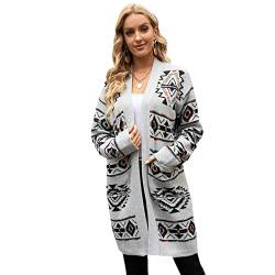 HEYPORK Damen Herbst Winter Warm Bequem Jacke Casual Mode übergangsjacke Mantel Frauen Herbst/Winter Bauchfreie und Dünne Lange Jacke Aus Rautenstrick(Grau, L) von HEYPORK