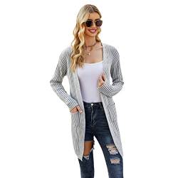 HEYPORK Damen Herbst Winter Warm Bequem Jacke Casual Mode übergangsjacke Mantel Frauen Herbst/Winter Gerippte Strickjacke Tasche Solide Stricken Pullover Jacke(Grau, XL) von HEYPORK