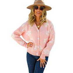 HEYPORK Damen Herbst Winter Warm Bequem Jacke Casual Mode übergangsjacke Mantel Frauen Herbst/Winter Strickjacke mit Blumen Kaschmirjacke(Rosa, L) von HEYPORK