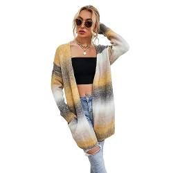 HEYPORK Damen Herbst Winter Warm Bequem Jacke Casual Mode übergangsjacke Mantel Frauen Pullover Regenbogen Mittlere Länge Strickjacke Tasche Gestrickt Jacke(Braun, XL) von HEYPORK