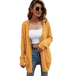 HEYPORK Damen Herbst Winter Warm Bequem Jacke Casual Mode übergangsjacke Mantel Frauen Strickjacke Halblange Jacke(Gelb, L) von HEYPORK