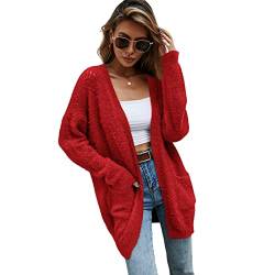 HEYPORK Damen Herbst Winter Warm Bequem Jacke Casual Mode übergangsjacke Mantel Frauen Strickjacke Halblange Jacke(Rot, XL) von HEYPORK