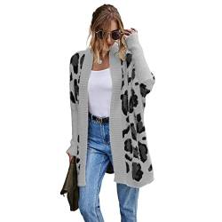 HEYPORK Damen Herbst Winter Warm Bequem Jacke Casual Mode übergangsjacke Mantel Frauen Strickjacke Jacke Persönlichkeit Mode Leopardenmuster Gestrickt Pullover(Grau, M) von HEYPORK