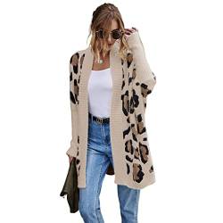 HEYPORK Damen Herbst Winter Warm Bequem Jacke Casual Mode übergangsjacke Mantel Frauen Strickjacke Jacke Persönlichkeit Mode Leopardenmuster Gestrickt Pullover(Khaki, L) von HEYPORK