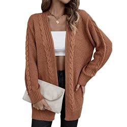 HEYPORK Damen Herbst Winter Warm Bequem Jacke Casual Mode übergangsjacke Mantel Frauen Strickjacke Unregelmäßig Gestrickt Pullover Hohl Gestrickt Pullover Jacke(Braun, XL) von HEYPORK