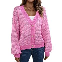 HEYPORK Damen Herbst Winter Warm Bequem Jacke Casual Mode übergangsjacke Mantel Frauen Winter Strickwaren Button Down Pullover Kurzer Cardigan Pullover Jacke(Rosa, XL) von HEYPORK