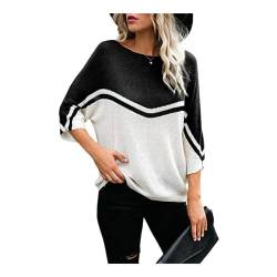 HEYPORK Damen Herbst Winter Warm Bequem Pullover Casual Mode Strickjacke Strickpullover Frauen Frühling Sommer Gestrickt Batwing Pullover Lose Patchwork Pullover Unten Shirt(Schwarz, L) von HEYPORK