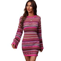 HEYPORK Damen Herbst Winter Warm Bequem Pullover Casual Mode Strickjacke Strickpullover Frauen Herbst/Winter Langes Strickkleid Crochet Rainbow Strickkleid(Rot, L) von HEYPORK