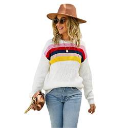 HEYPORK Damen Herbst Winter Warm Bequem Pullover Casual Mode Strickjacke Strickpullover Frauen Herbst/Winter Patchwork Regenbogenfarben Pullover Strickpullover(Weiß, M) von HEYPORK