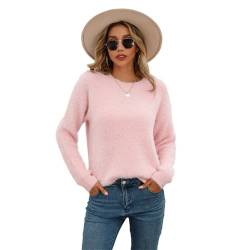 HEYPORK Damen Herbst Winter Warm Bequem Pullover Casual Mode Strickjacke Strickpullover Frauen Herbst/Winter Plüsch Pullover Einfarbig Langarm Rundhals Strickpullover(Rosa, S) von HEYPORK