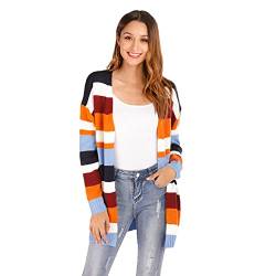 HEYPORK Damen Herbst Winter Warm Bequem Pullover Casual Mode Strickjacke Strickpullover Frauen Herbst Winter Lose Strickjacke Gestreifter Pullover(Orange, M) von HEYPORK