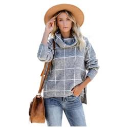 HEYPORK Damen Herbst Winter Warm Bequem Pullover Casual Mode Strickjacke Strickpullover Frauen Karierter Pullover Rollkragenpullover Karierter Strickpullover(Grau, XL) von HEYPORK