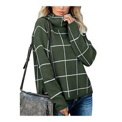 HEYPORK Damen Herbst Winter Warm Bequem Pullover Casual Mode Strickjacke Strickpullover Frauen Karierter Pullover Rollkragenpullover Karierter Strickpullover(Grün, XL) von HEYPORK