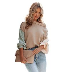 HEYPORK Damen Herbst Winter Warm Bequem Pullover Casual Mode Strickjacke Strickpullover Frauen Mode Persönlichkeit Gestrickt Rundhals Pullover(Khaki, L) von HEYPORK