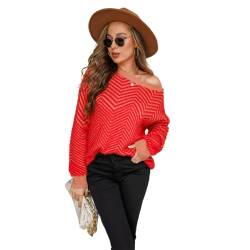 HEYPORK Damen Herbst Winter Warm Bequem Pullover Casual Mode Strickjacke Strickpullover Frauen Rundhals Pullover Strickpulli Pullover Langarm Pullover(Rot, XL) von HEYPORK