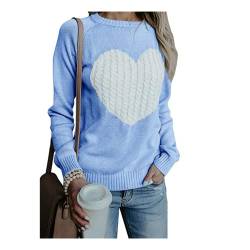 HEYPORK Damen Herbst Winter Warm Bequem Pullover Casual Mode Strickjacke Strickpullover Frauen Strickwaren lieben Mode Pullover Pullover(Blau, L) von HEYPORK