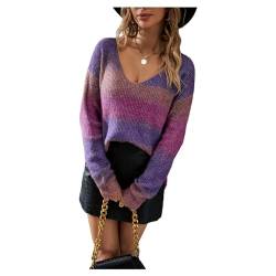 HEYPORK Damen Herbst Winter Warm Bequem Pullover Casual Mode Strickjacke Strickpullover Frauen Tie-Dye Pullover Unregelmäßig Farbverlauf Stricken(Lila, M) von HEYPORK