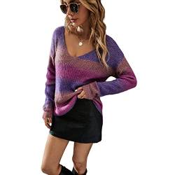 HEYPORK Damen Herbst Winter Warm Bequem Pullover Casual Mode Strickjacke Strickpullover Frauen Tie-Dye Pullover Unregelmäßig Farbverlauf Stricken(Lila, XL) von HEYPORK