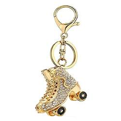 Rollschuh-Schlüsselanhänger, glitzernder Strasssteine, stilvolle Metalllegierung, geeignet für Männer, Frauen und Kinder, goldfarben, 28 von HEYU
