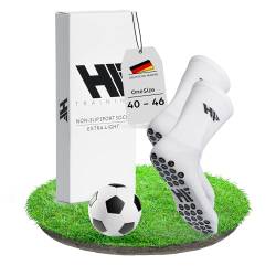 HF Training - 1 Paar Rutschfeste, ultraleichte Sportsocken in Weiß mit schwarzen Noppen (Unisex) - Sport-Socken mit Grip für Damen & Herren - Anti-Rutsch Fußball-Socken lang - Sport Socks atmungsaktiv von HF Training